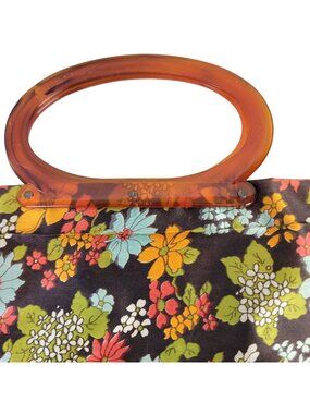 Vintage 60s Floral Tote Bag Convertible Purse Handbag Shopping Women Spring Fall